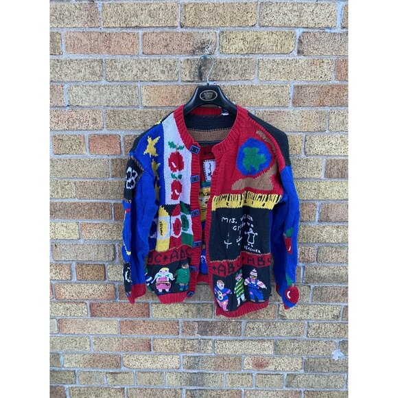 Vintage Belle Pointe School Teacher Classroom Students Cardigan Size L Sweater - Picture 3 of 10